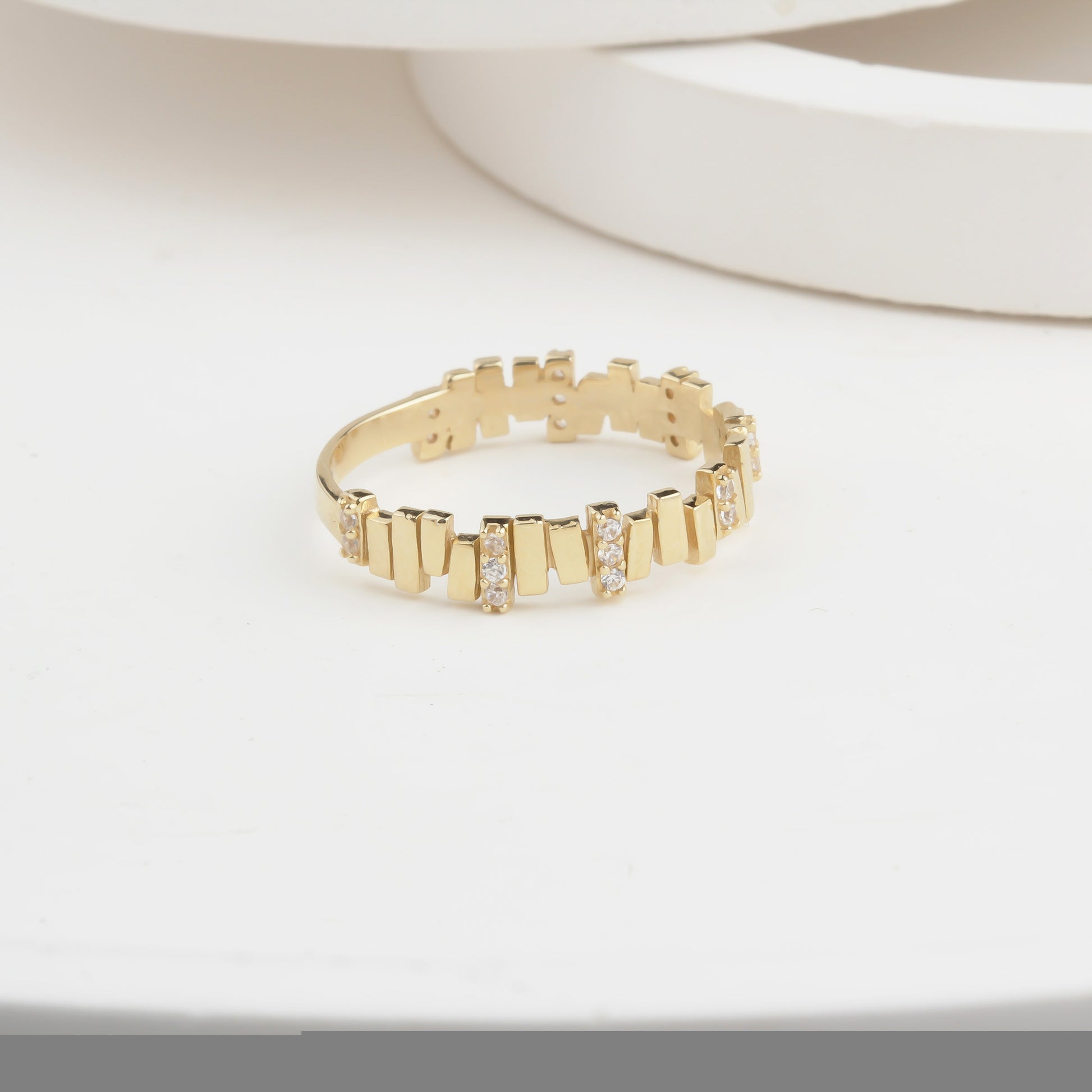 14k Solid Gold Stone-Set Asymmetrical Ring