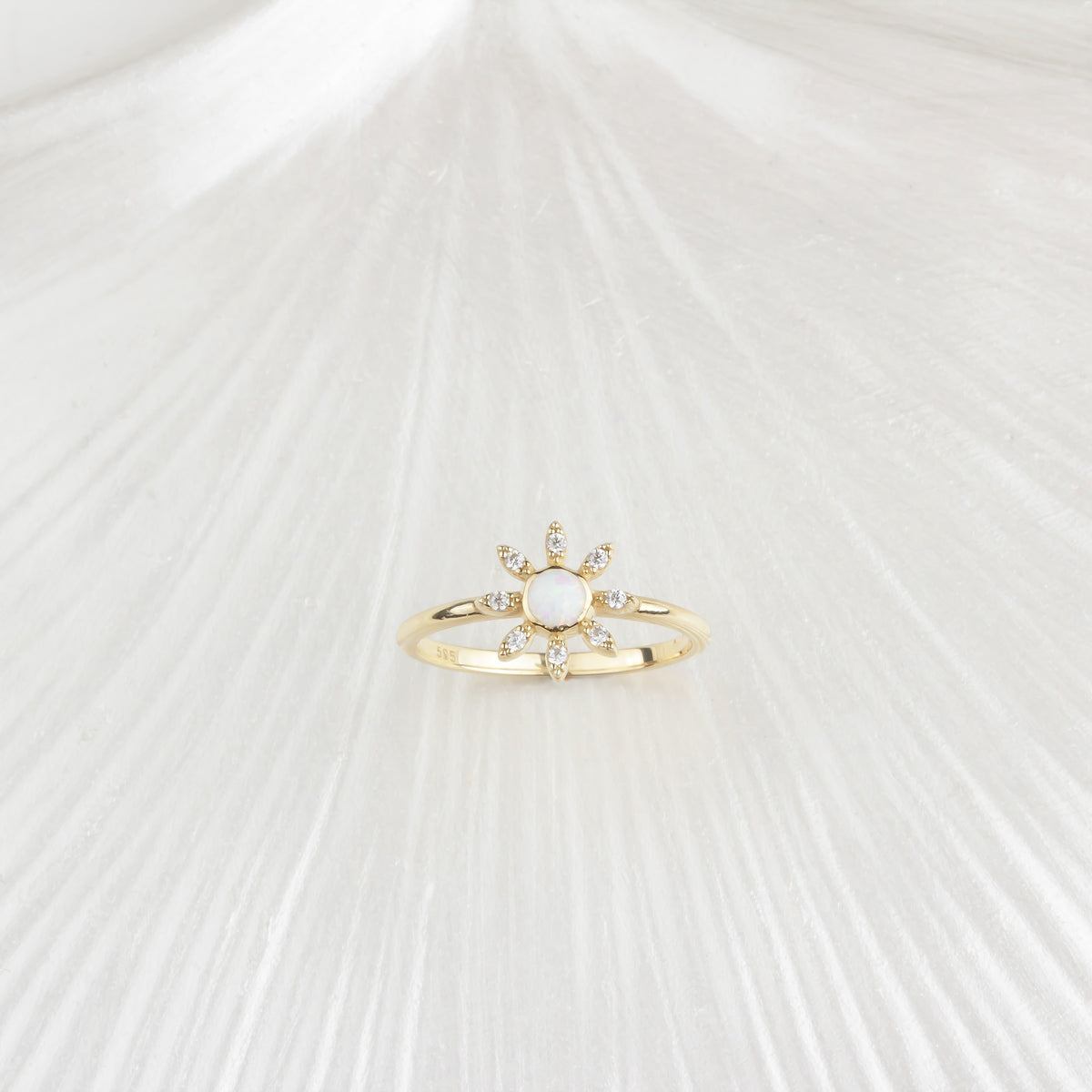 14k Solid Gold Stone-Set Enamel Flower Ring - alternate view 3