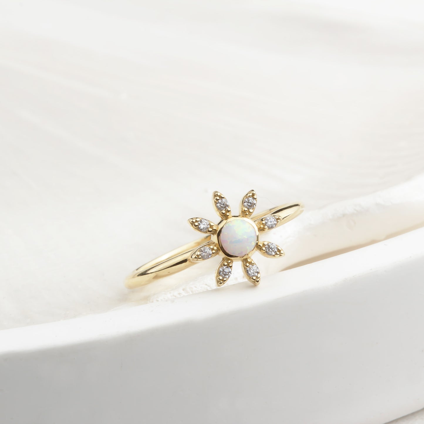 14k Solid Gold Stone-Set Enamel Flower Ring - alternate view 4