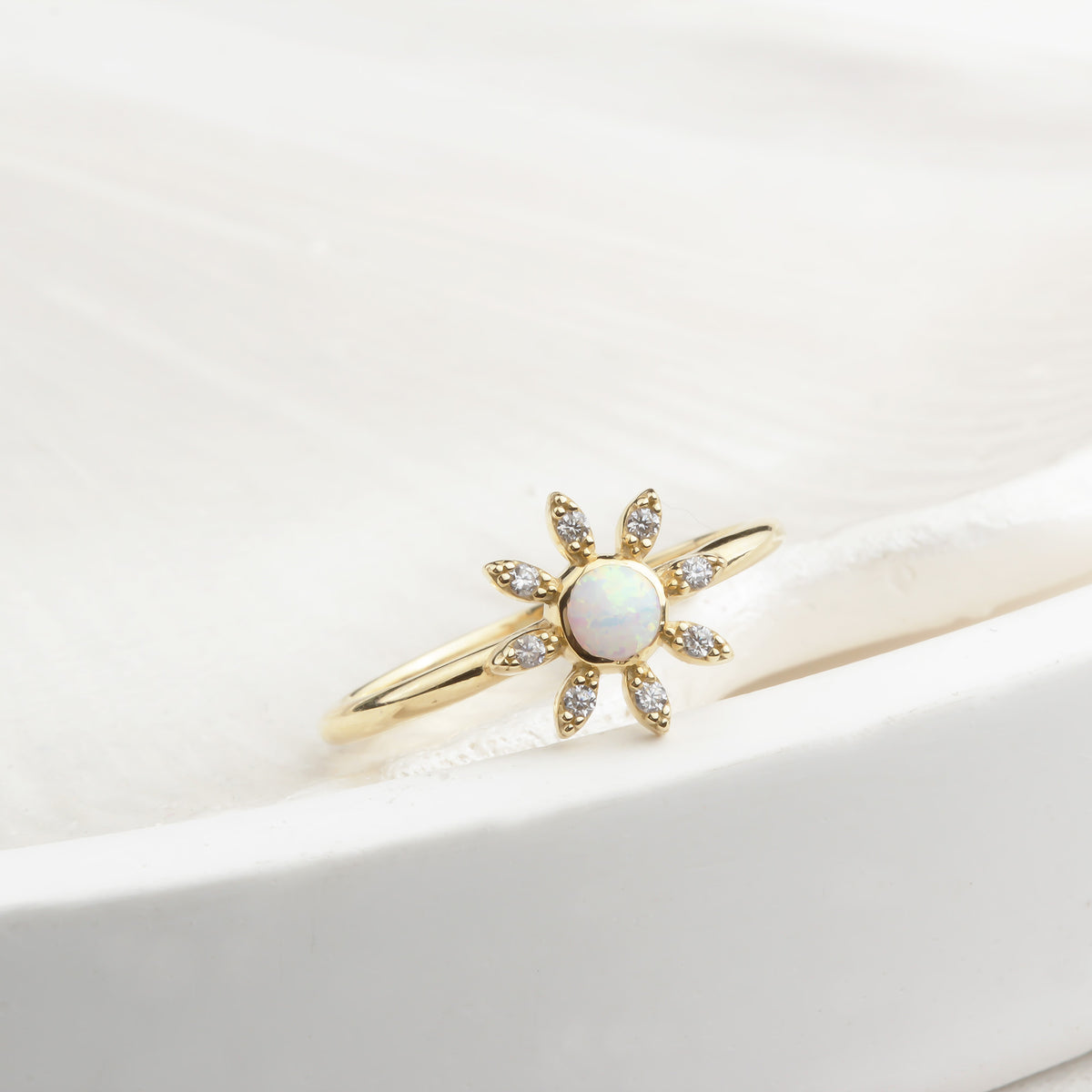 14k Solid Gold Stone-Set Enamel Flower Ring - alternate view 4