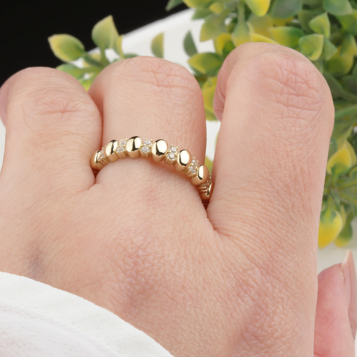 14k Solid Gold Stone-Set Dome Ring - alternate view 2