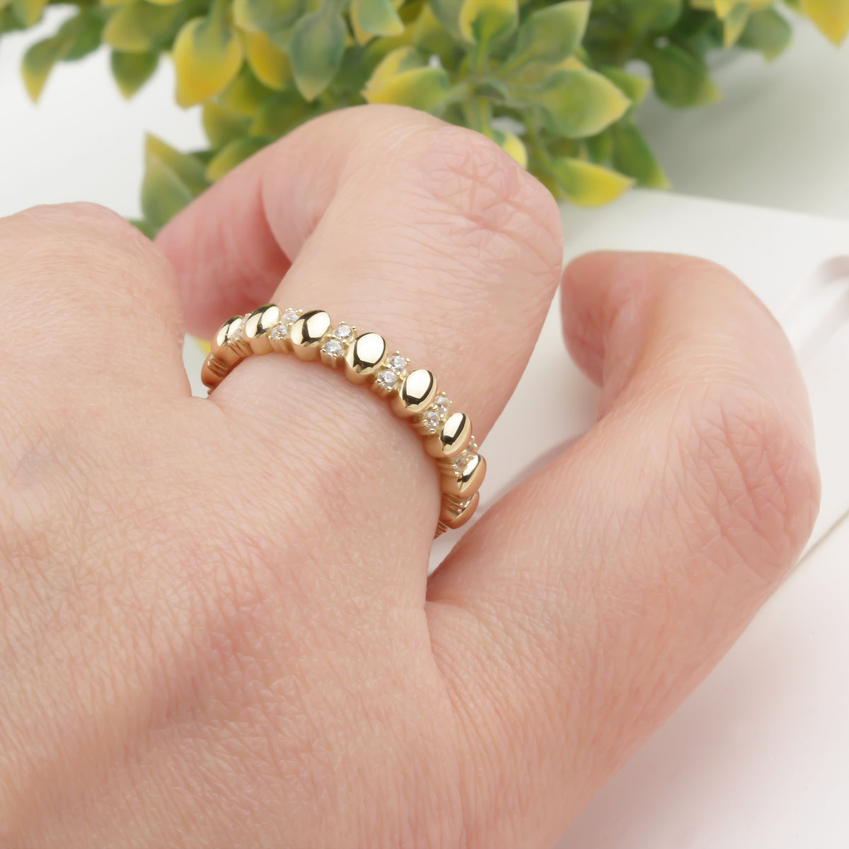 14k Solid Gold Stone-Set Dome Ring - alternate view 3