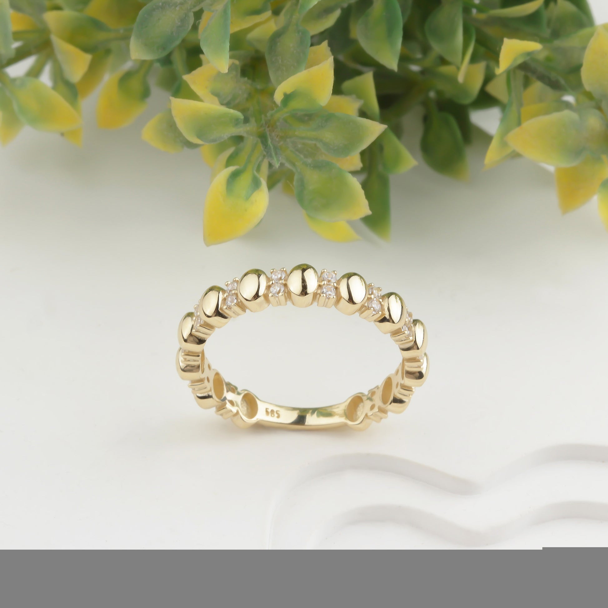 14k Solid Gold Stone-Set Dome Ring - alternate view 6