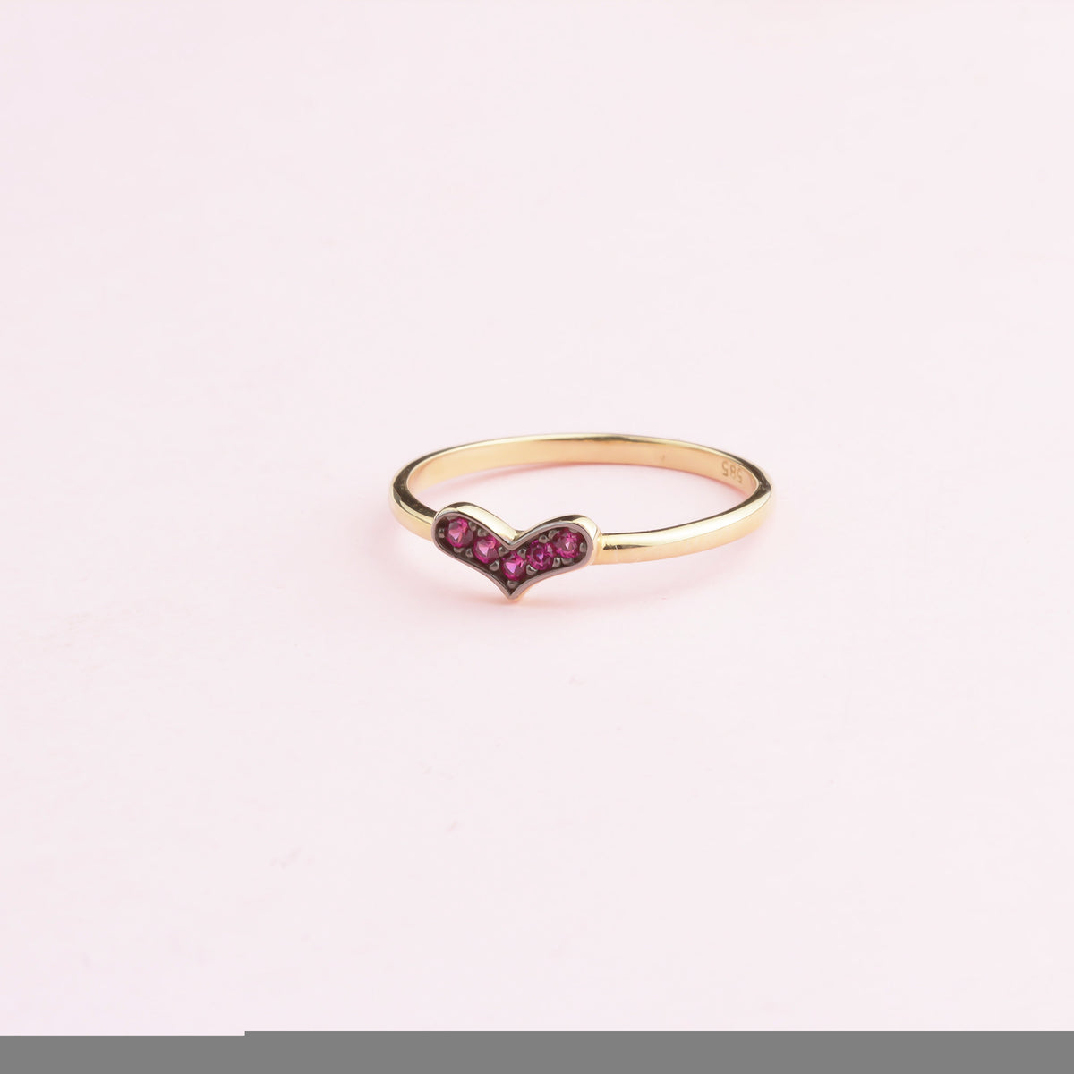 14k Solid Gold Pink Stone Heart Ring - alternate view 2