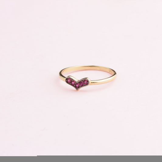 14k Solid Gold Pink Stone Heart Ring - alternate view 2