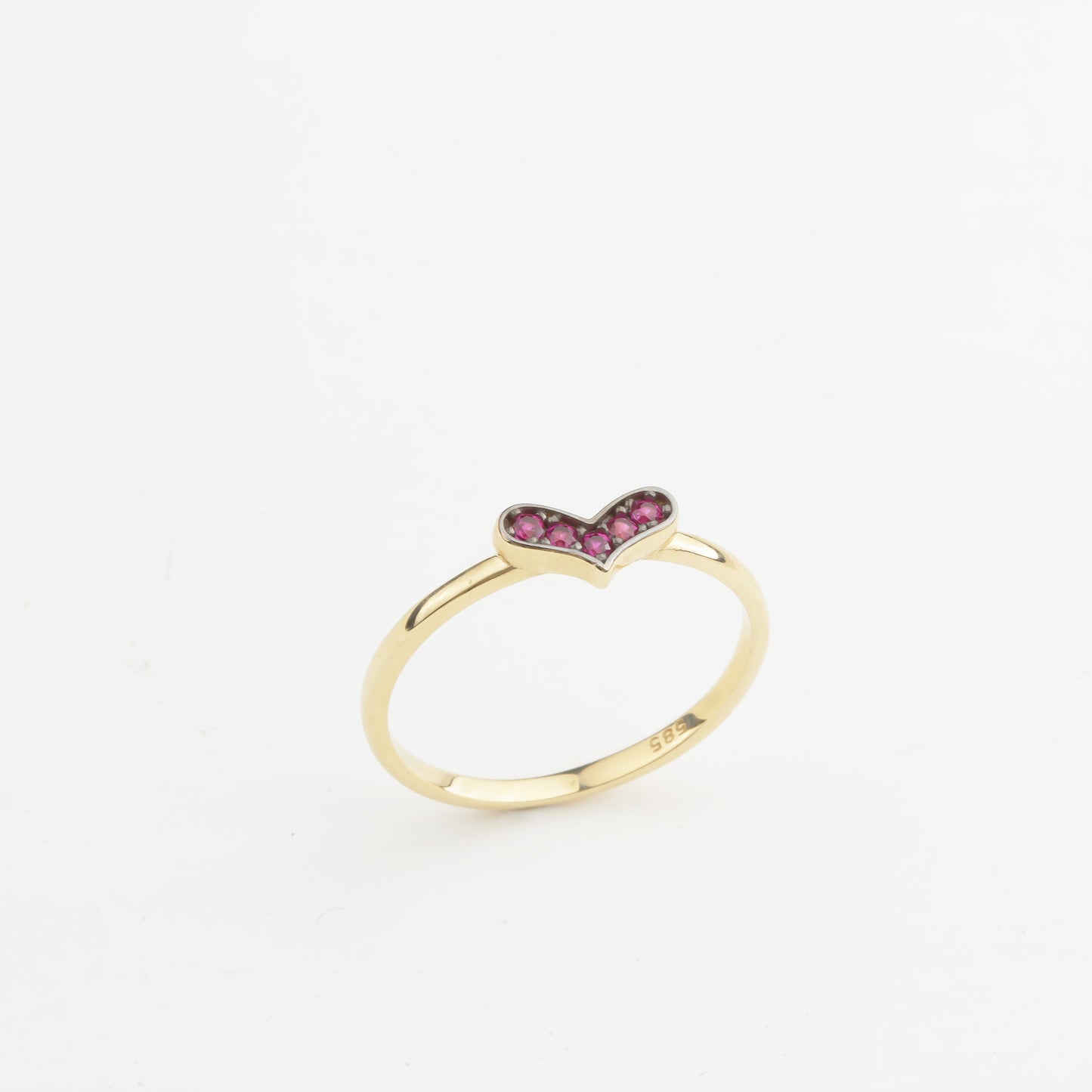 14k Solid Gold Pink Stone Heart Ring - alternate view 3