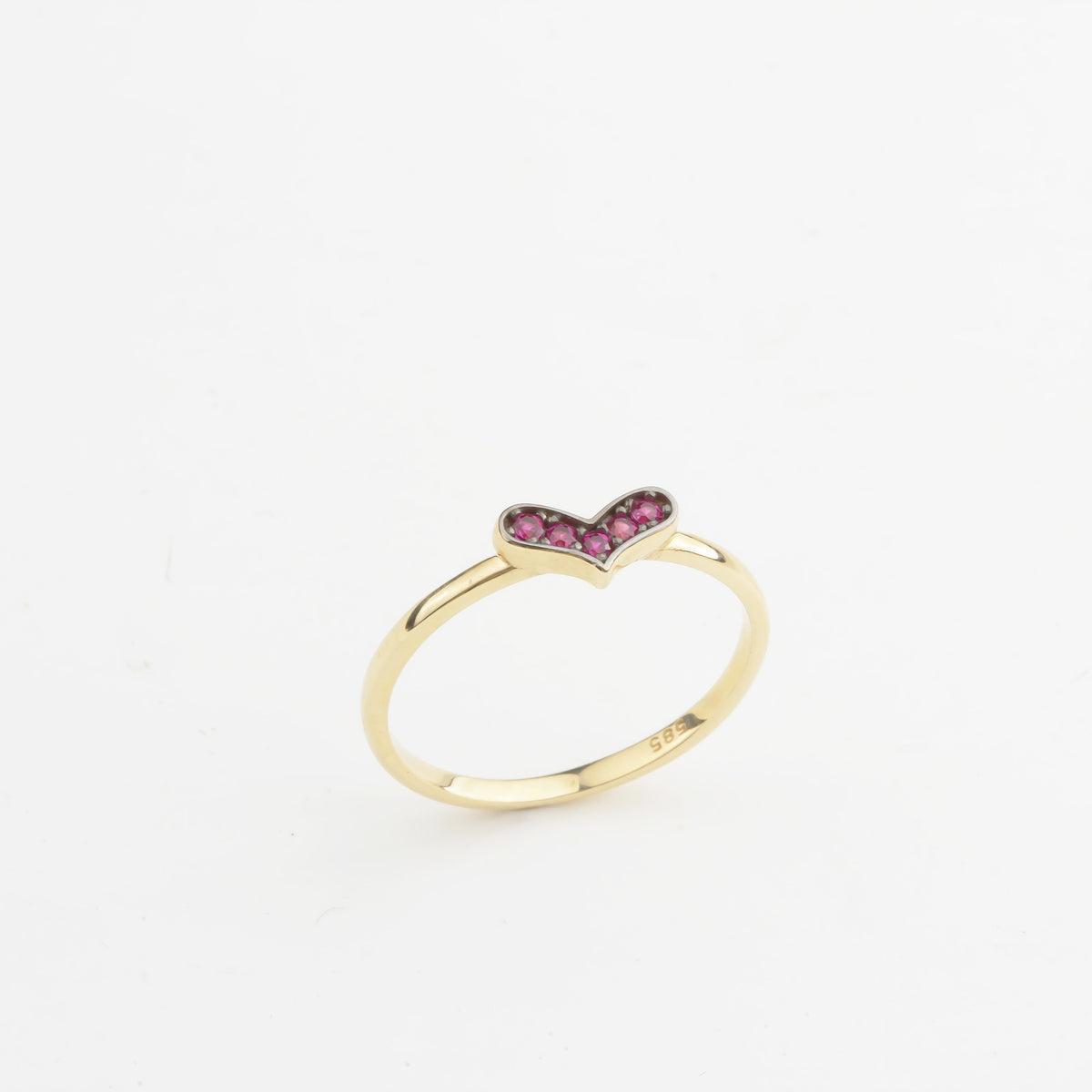 14k Solid Gold Pink Stone Heart Ring - alternate view 3