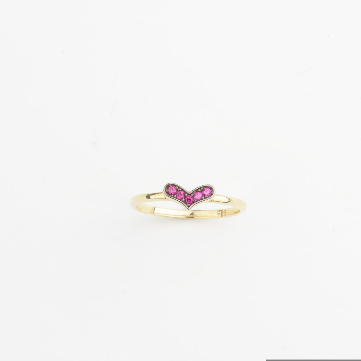 14k Solid Gold Pink Stone Heart Ring - alternate view 4