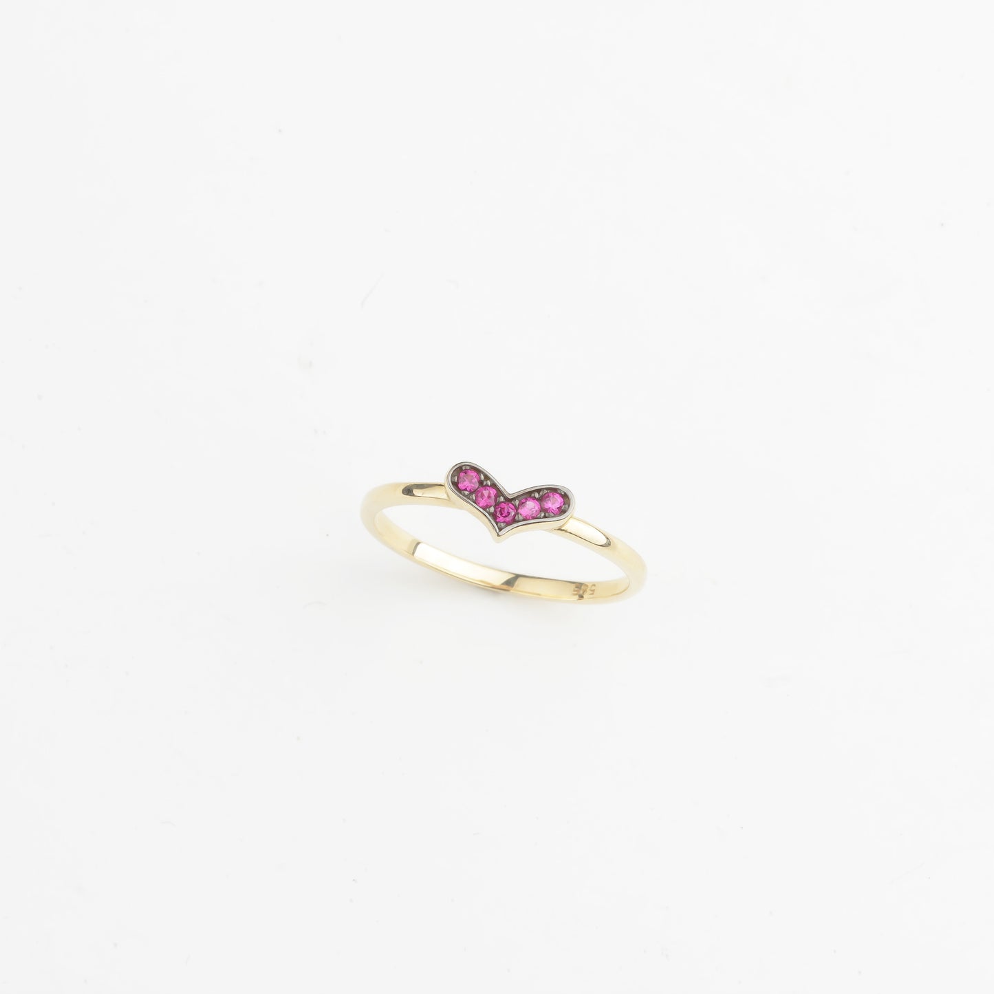 14k Solid Gold Pink Stone Heart Ring - alternate view 5