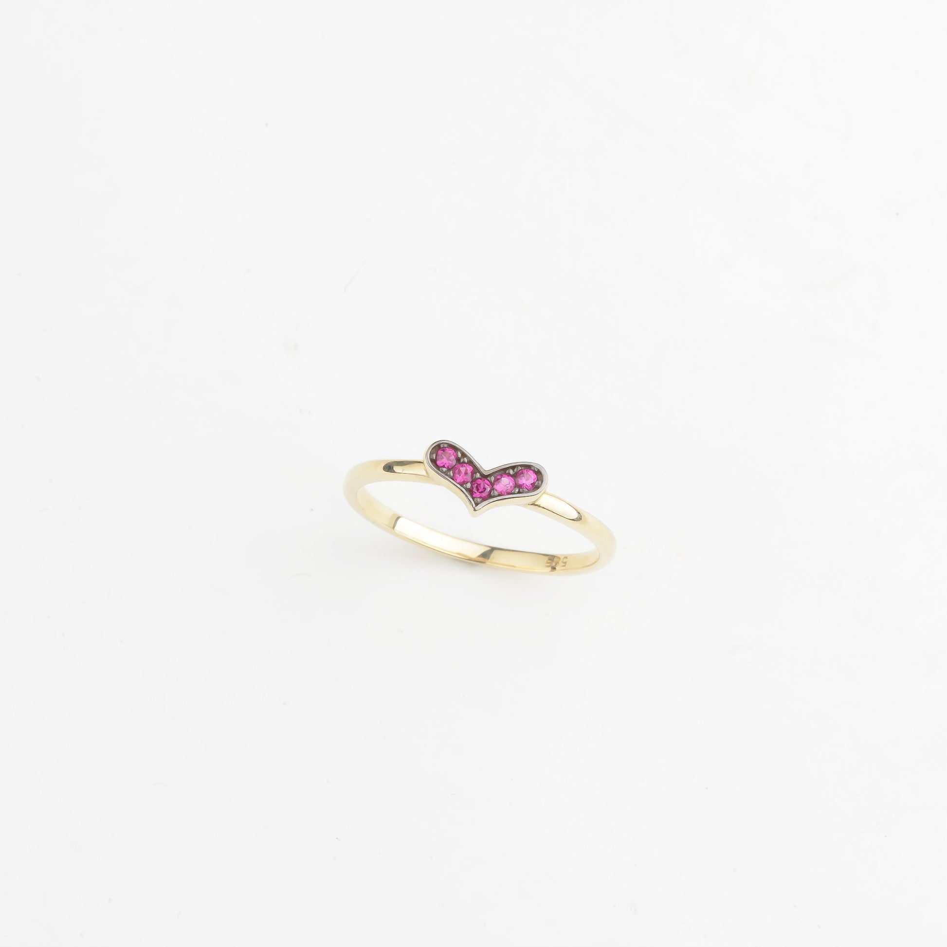 14k Solid Gold Pink Stone Heart Ring - alternate view 5