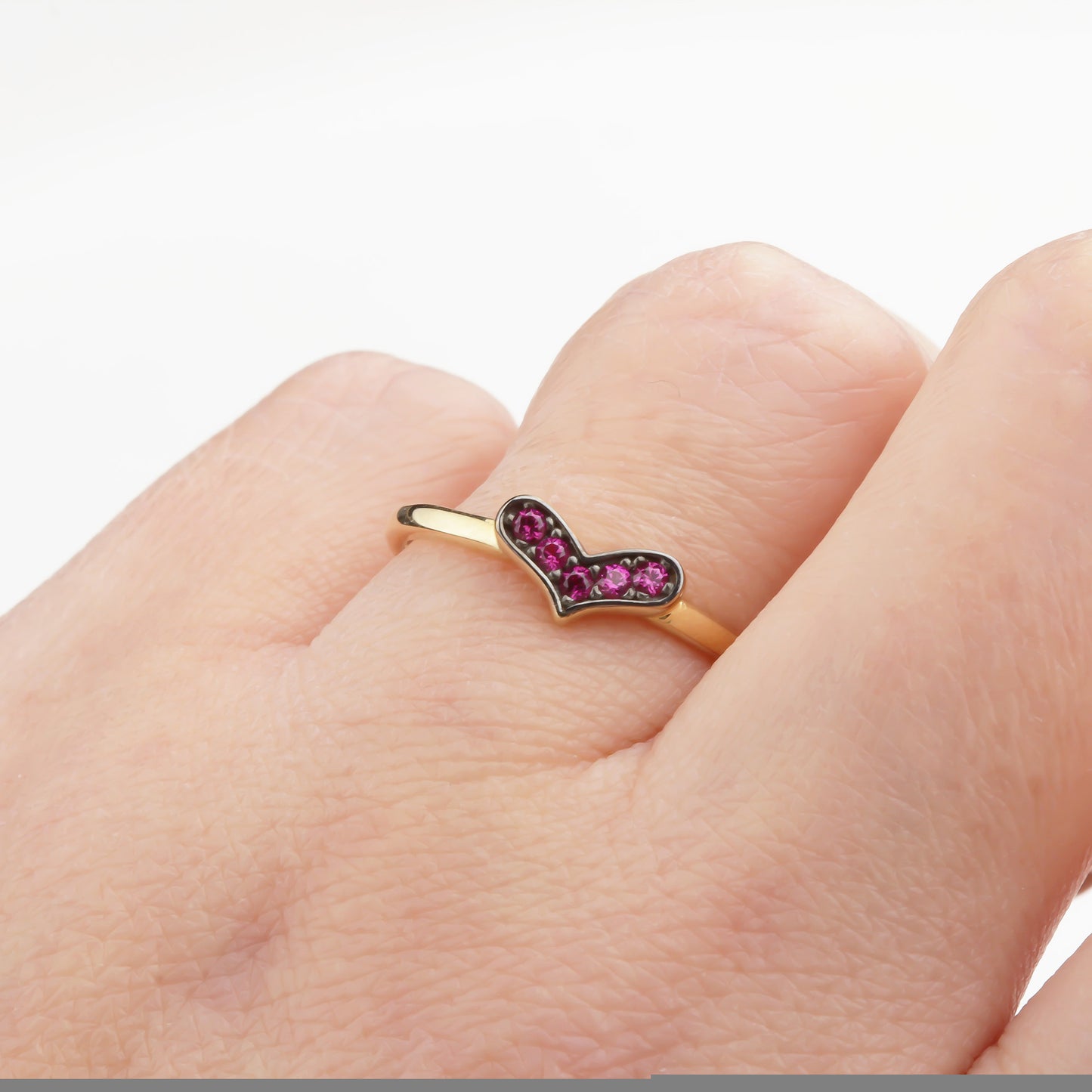 14k Solid Gold Pink Stone Heart Ring - alternate view 6