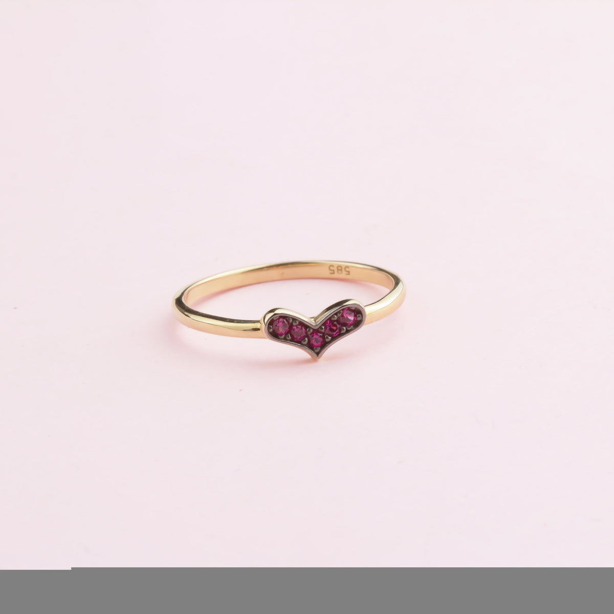14k Solid Gold Pink Stone Heart Ring