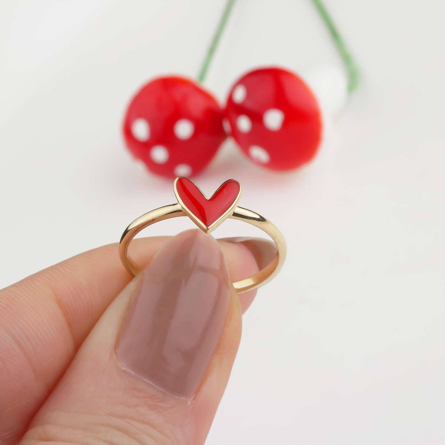 14k Solid Gold Red Enamel Heart Ring - alternate view 4