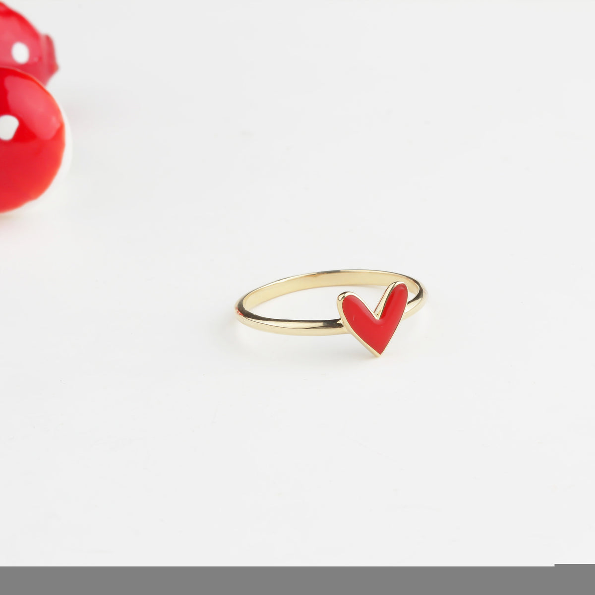 14k Solid Gold Red Enamel Heart Ring - alternate view 5