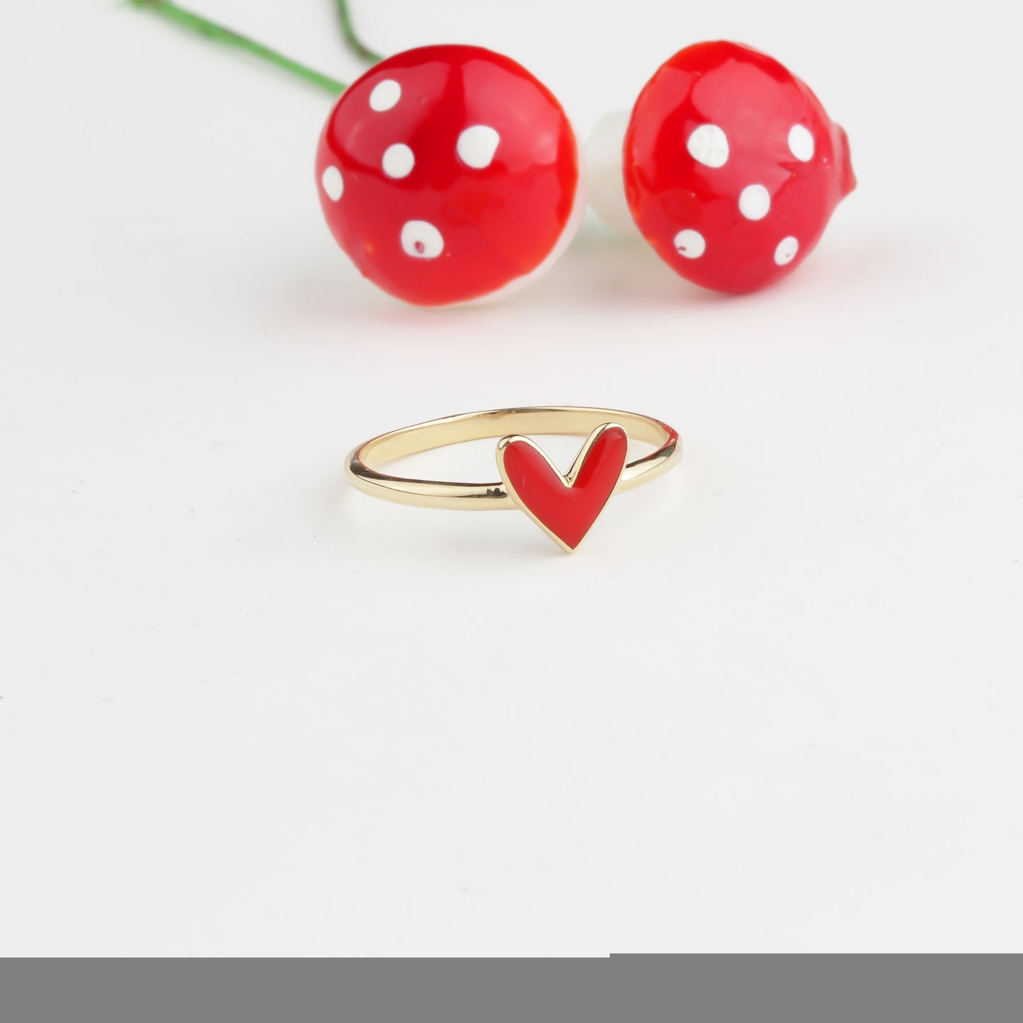 14k Solid Gold Red Enamel Heart Ring - alternate view 6