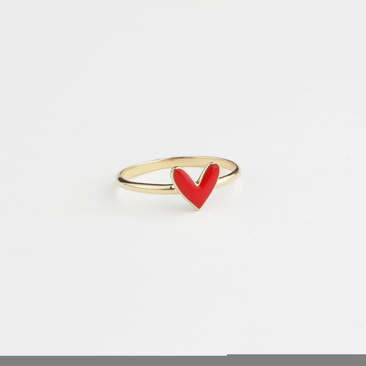 14k Solid Gold Red Enamel Heart Ring - alternate view 7