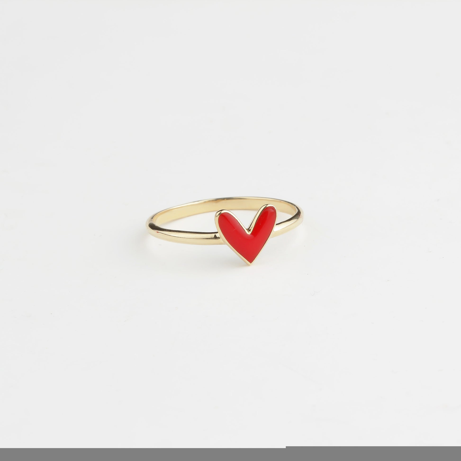 14k Solid Gold Red Enamel Heart Ring - alternate view 7