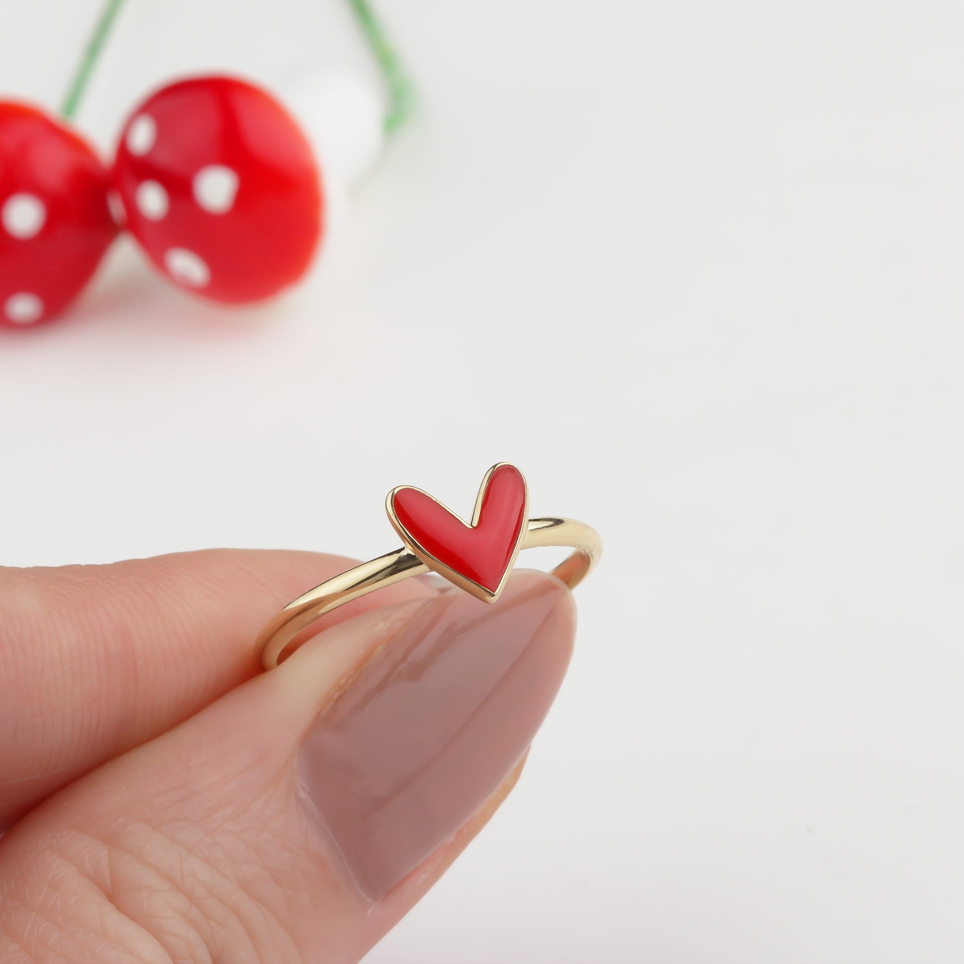 14k Solid Gold Red Enamel Heart Ring - alternate view 8