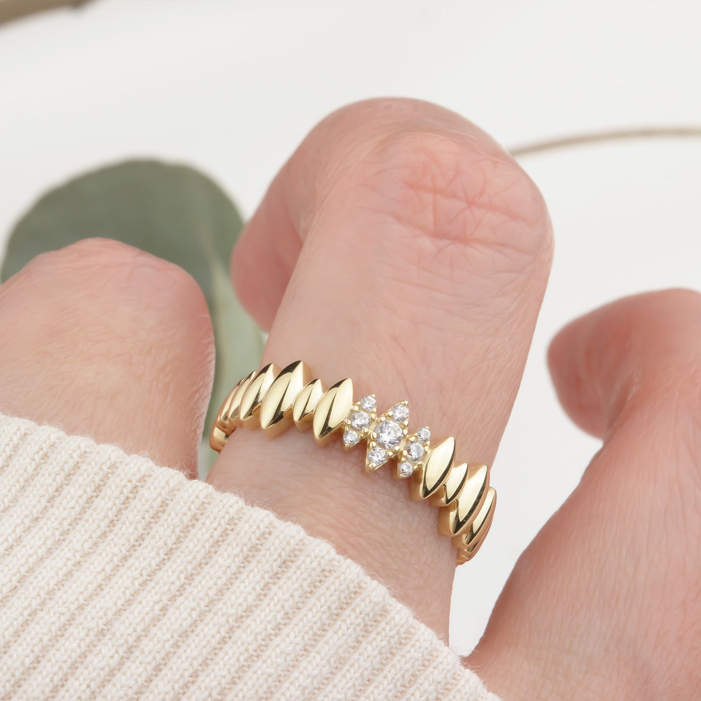 14k Solid Gold Stone-Set Marquise Ring - alternate view 3