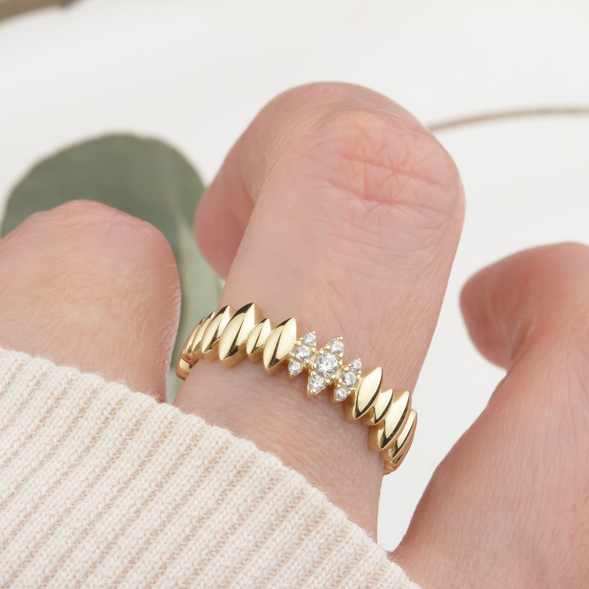 14k Solid Gold Stone-Set Marquise Ring - alternate view 3