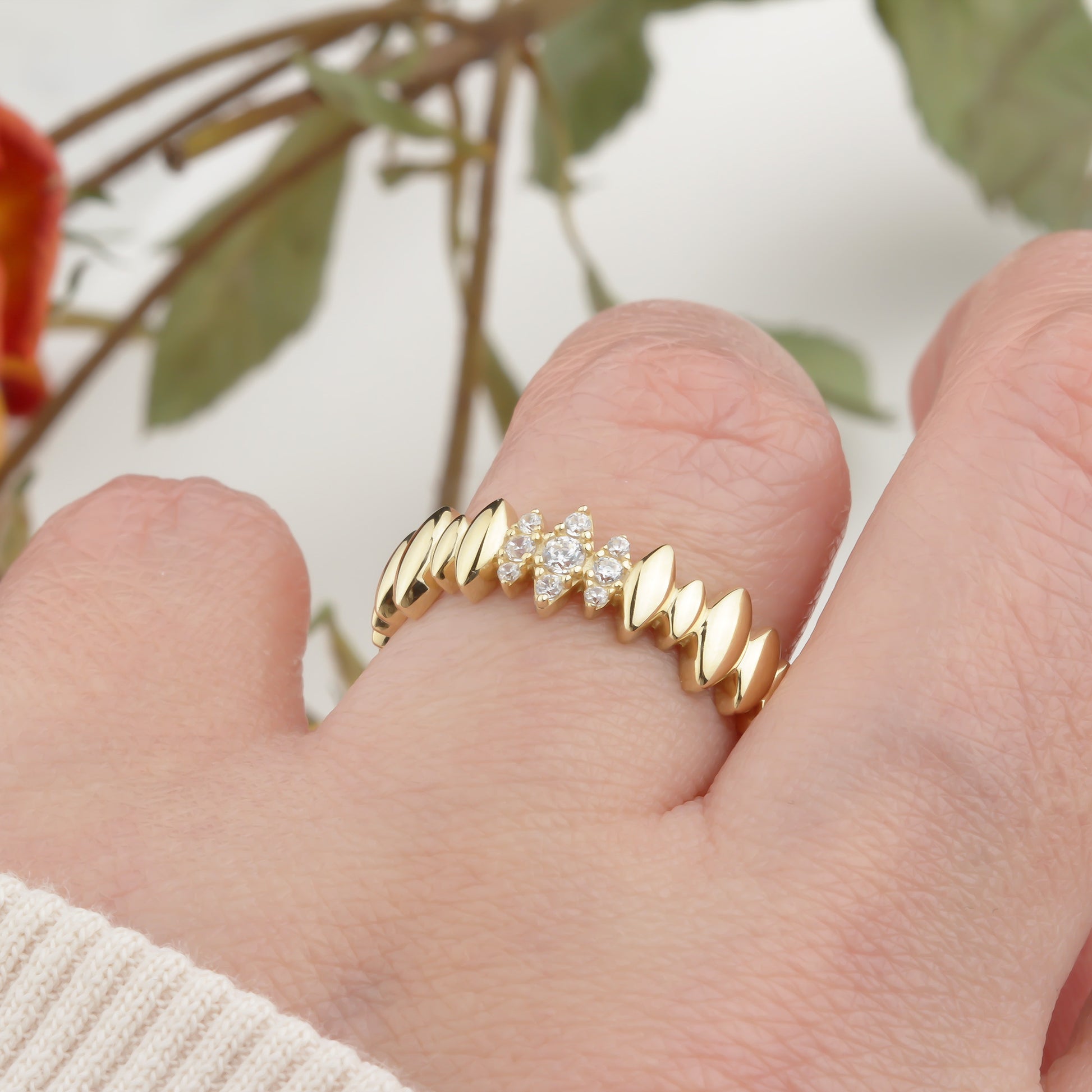 14k Solid Gold Stone-Set Marquise Ring