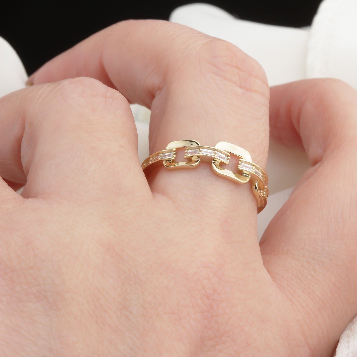 14k Solid Gold Stone-Set Chain Ring - alternate view 2