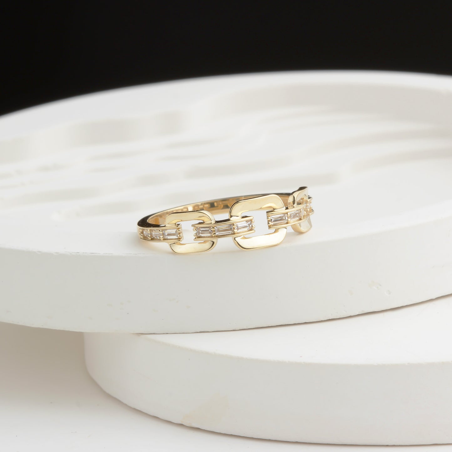 14k Solid Gold Stone-Set Chain Ring - alternate view 4