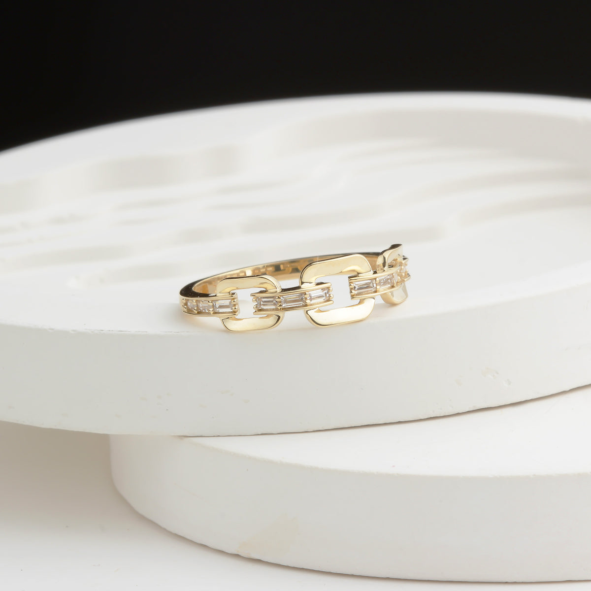 14k Solid Gold Stone-Set Chain Ring - alternate view 4