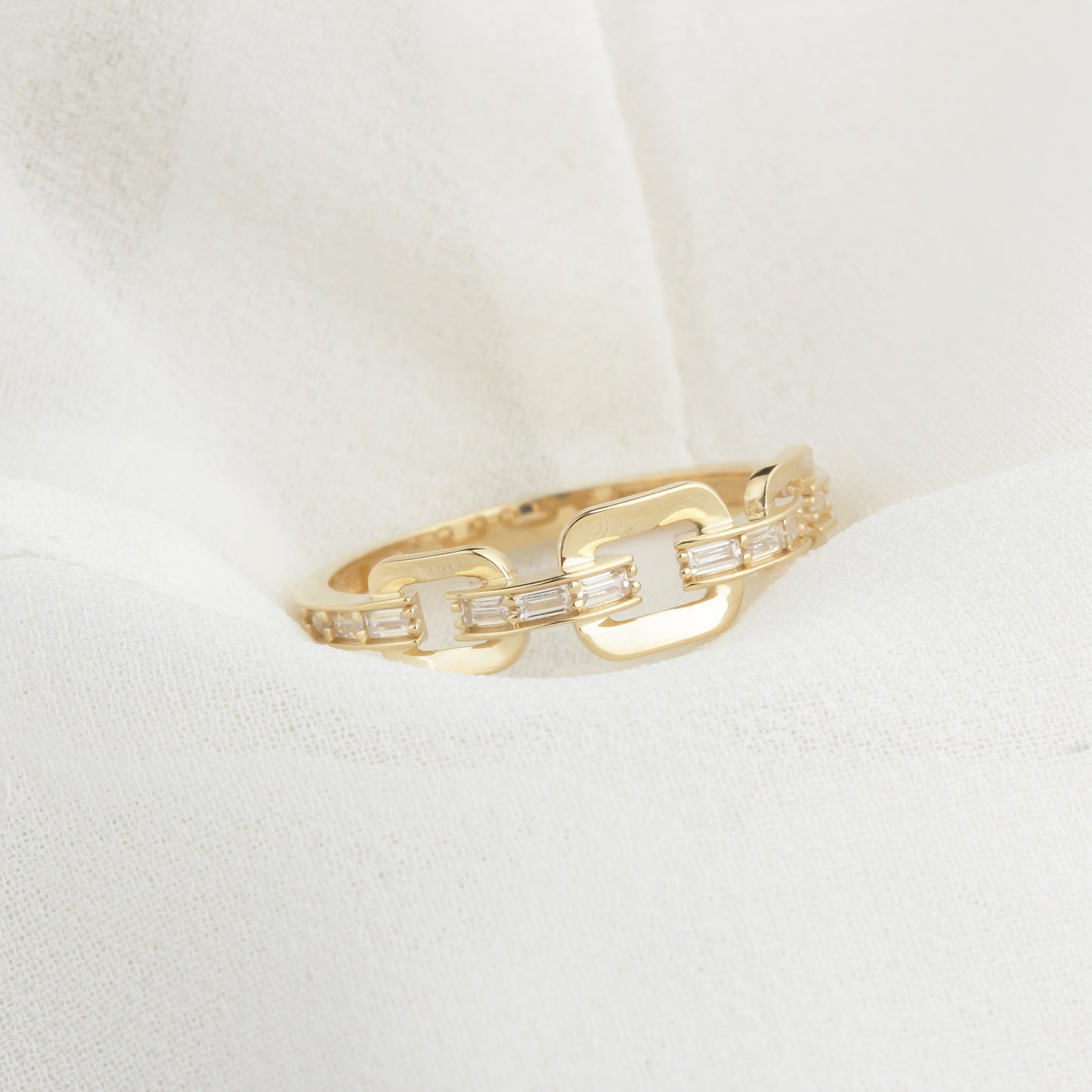 14k Solid Gold Stone-Set Chain Ring - alternate view 5