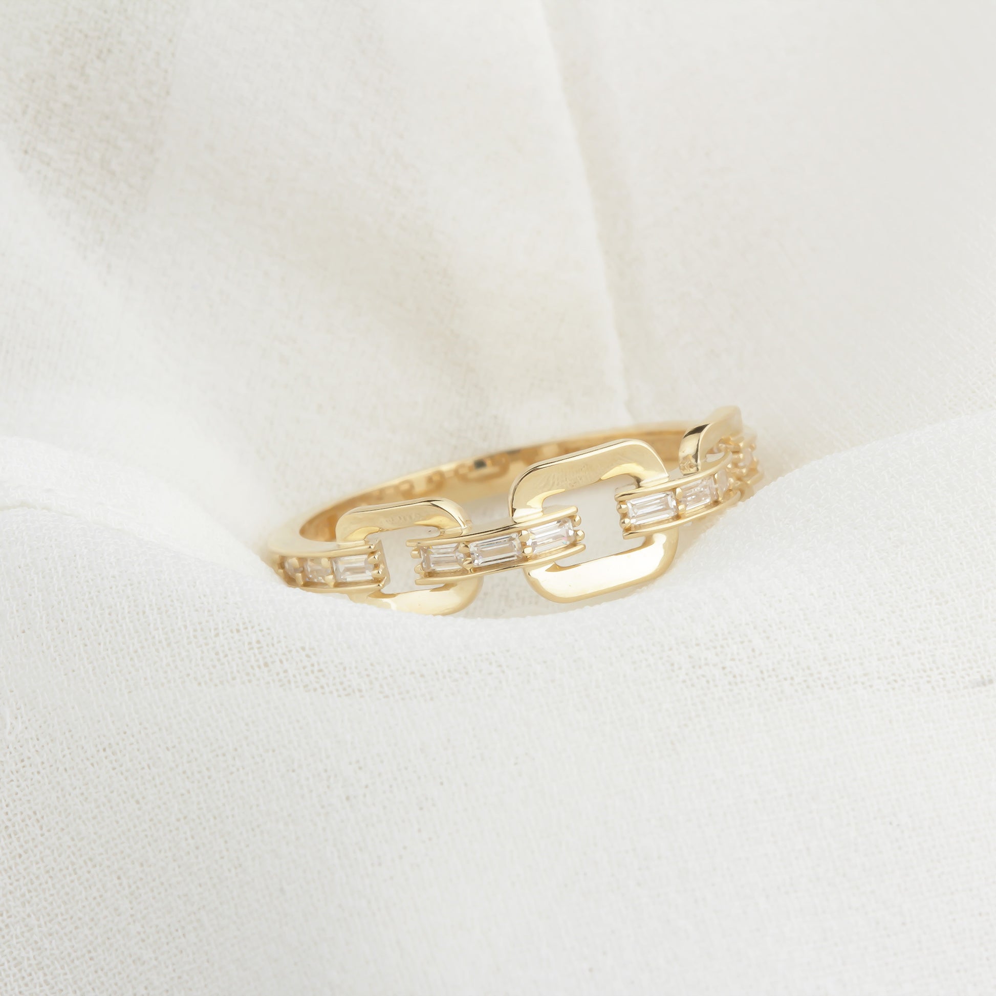 14k Solid Gold Stone-Set Chain Ring - alternate view 5
