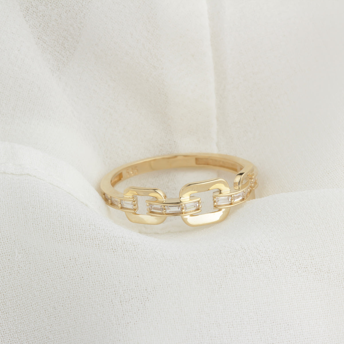 14k Solid Gold Stone-Set Chain Ring - alternate view 6