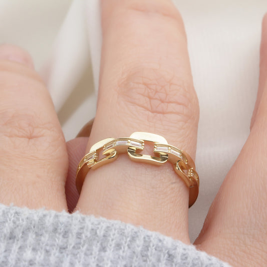 14k Solid Gold Stone-Set Chain Ring