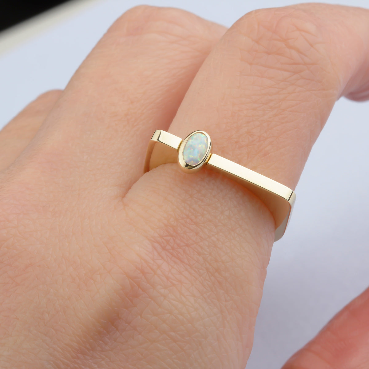 14k Solid Gold White Opal Stone Ring - alternate view 2