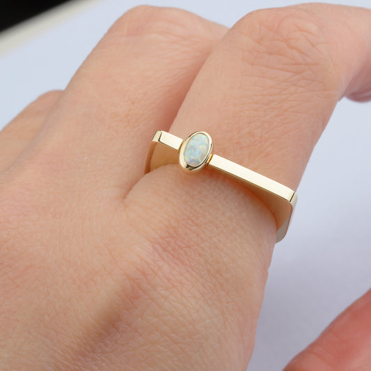 14k Solid Gold White Opal Stone Ring - alternate view 2