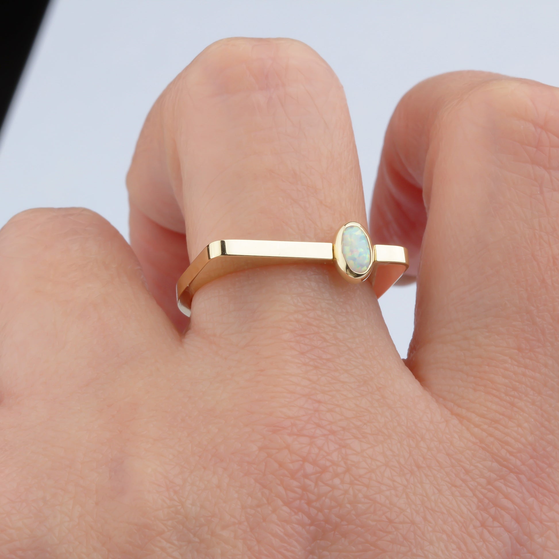 14k Solid Gold White Opal Stone Ring - alternate view 3