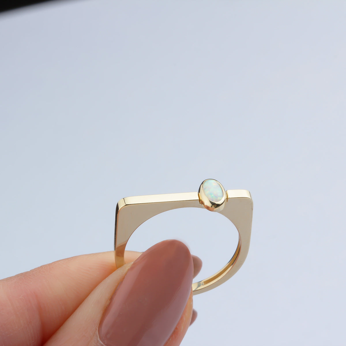 14k Solid Gold White Opal Stone Ring - alternate view 4