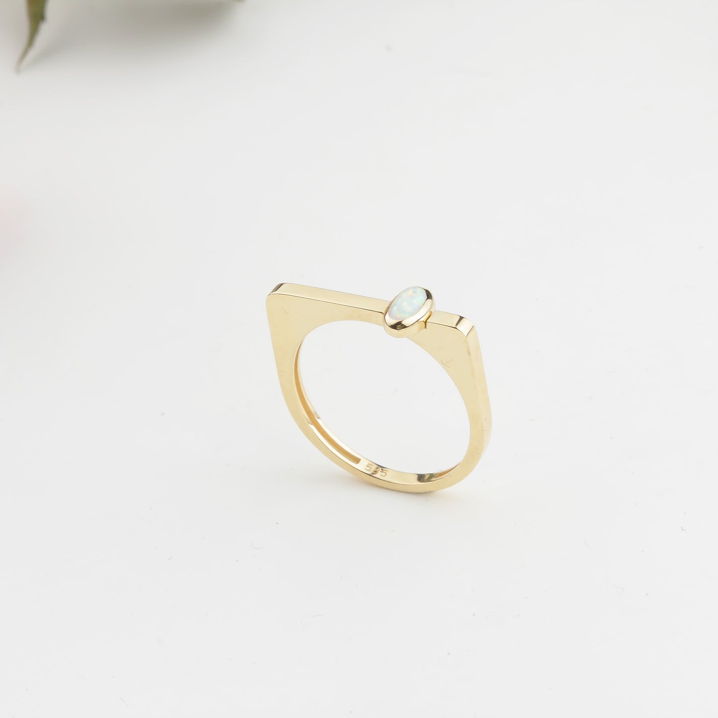 14k Solid Gold White Opal Stone Ring - alternate view 6