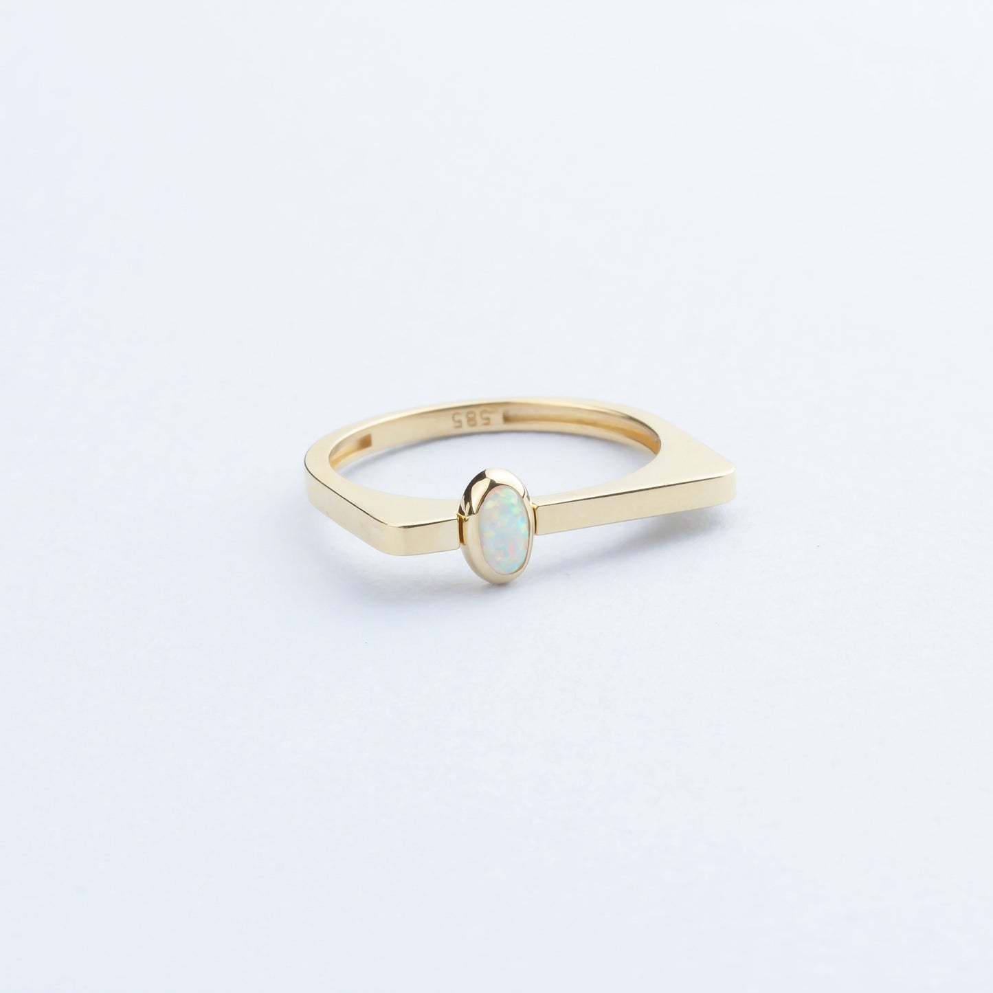 14k Solid Gold White Opal Stone Ring - alternate view 7