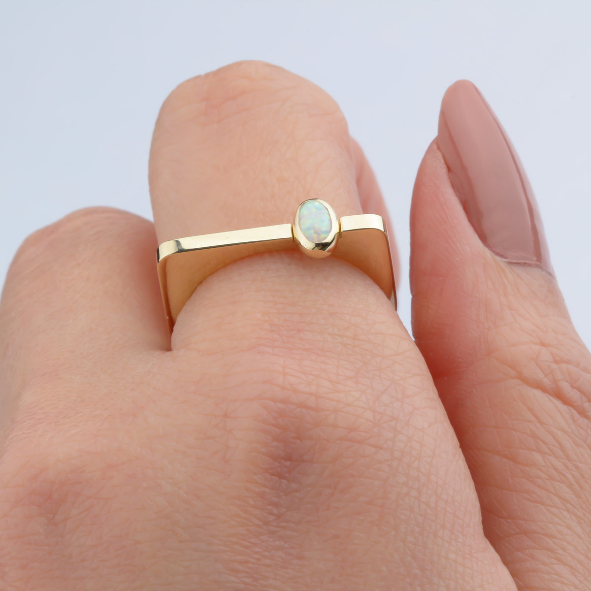 14k Solid Gold White Opal Stone Ring