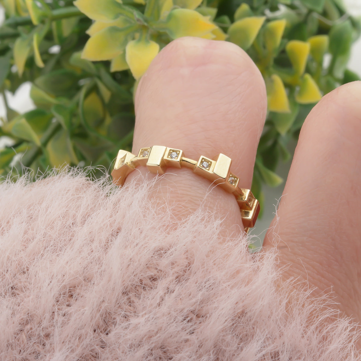 14k Solid Gold Stone-Set Asymmetrical Ring - alternate view 3
