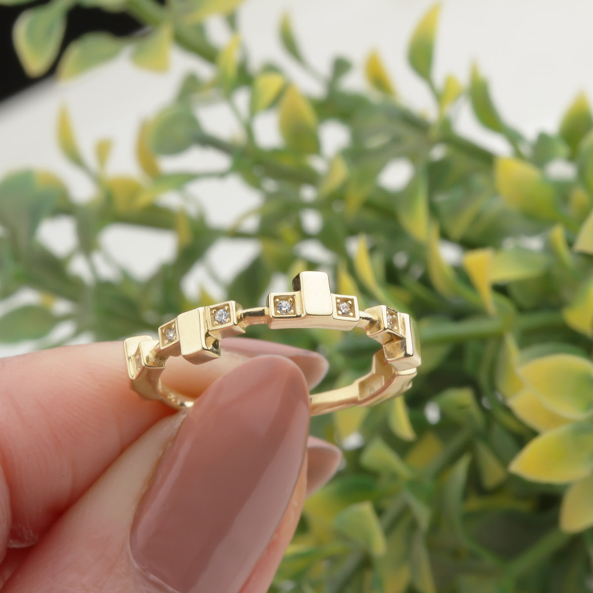 14k Solid Gold Stone-Set Asymmetrical Ring - alternate view 5