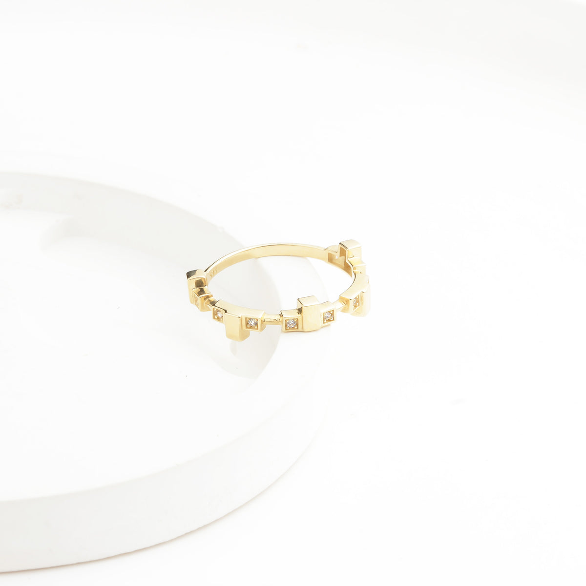 14k Solid Gold Stone-Set Asymmetrical Ring - alternate view 7