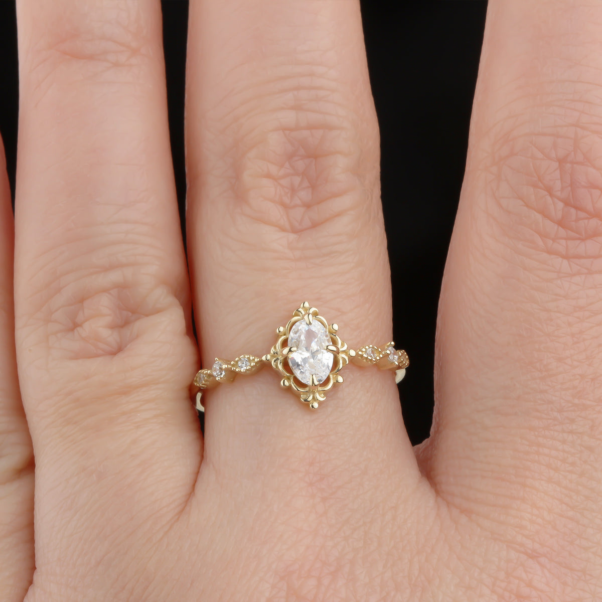 14k Solid Gold Stone-Set Retro Ring - alternate view 3
