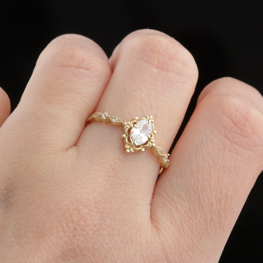 14k Solid Gold Stone-Set Retro Ring