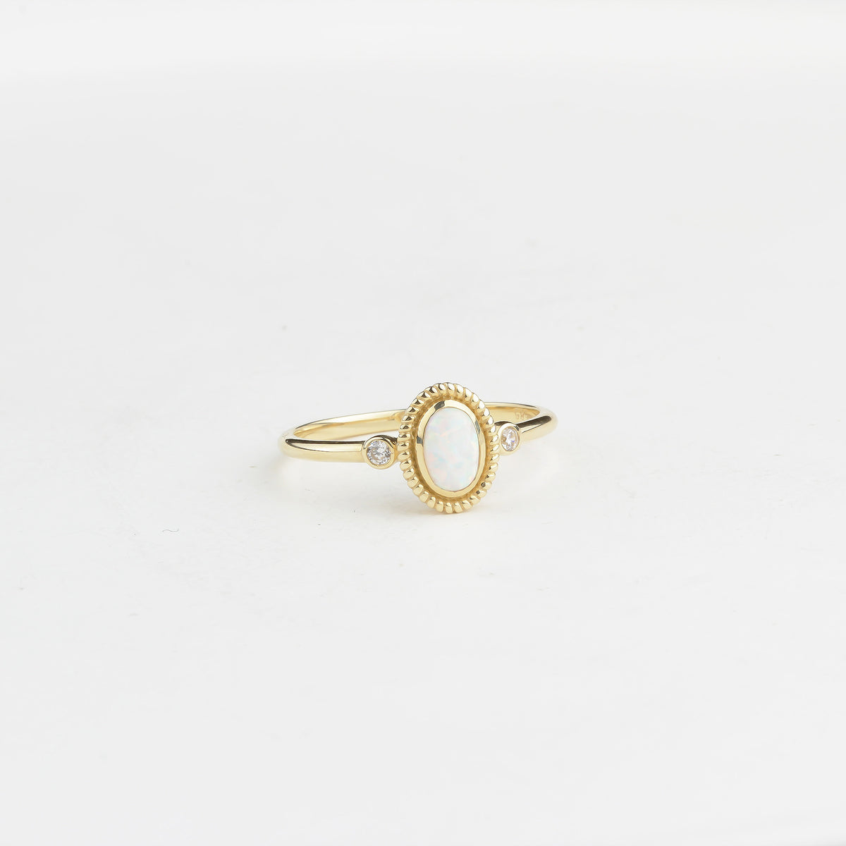 14k Solid Gold White Opal Stone Retro Ring - alternate view 3