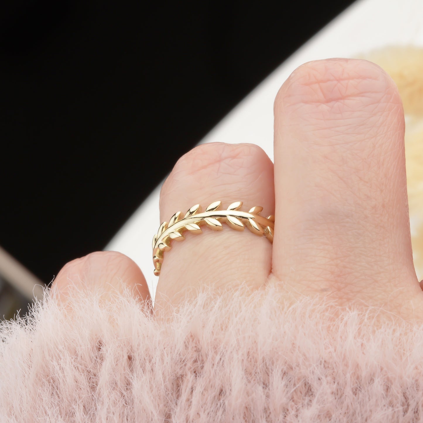 14k Solid Gold Leaf Ring - alternate view 3