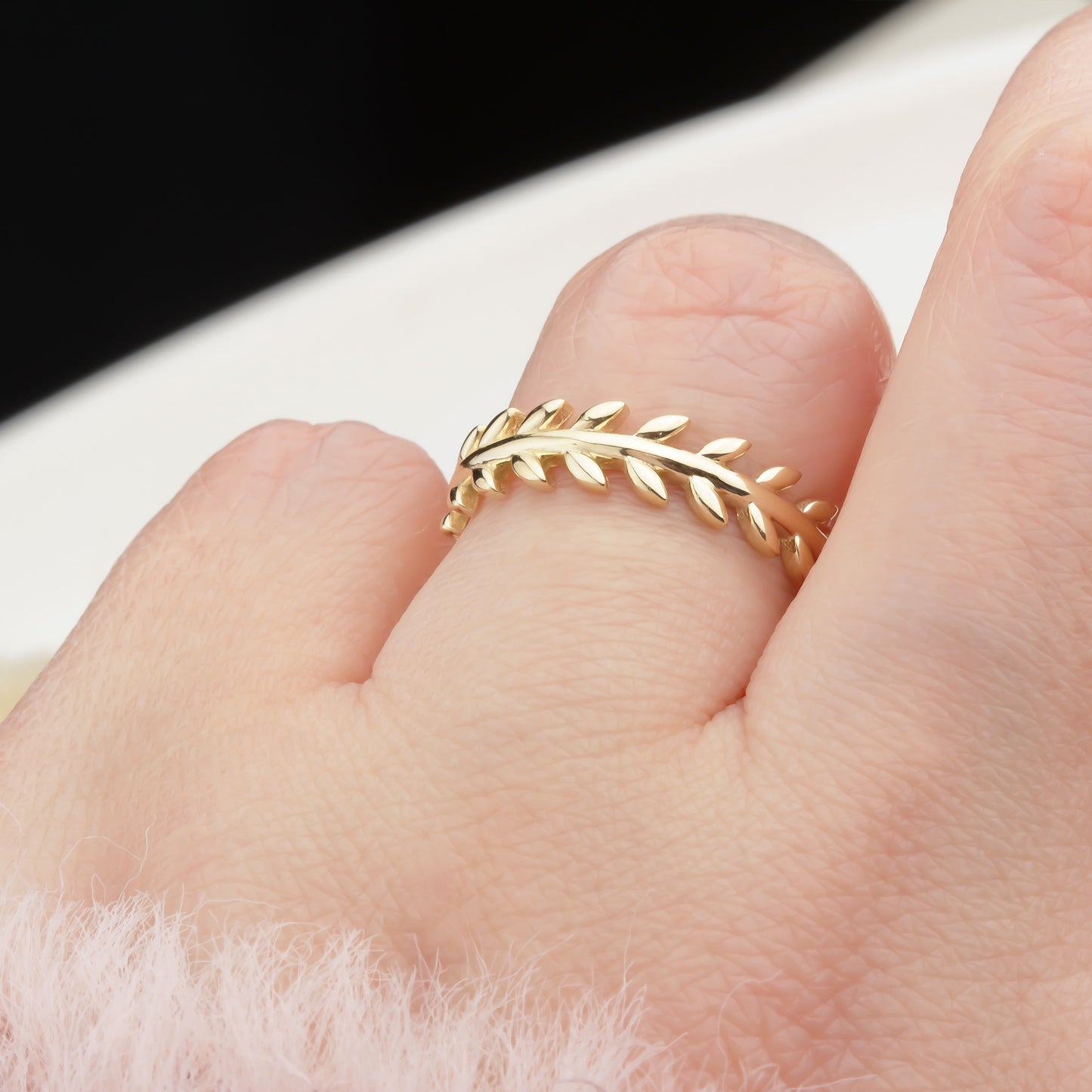 14k Solid Gold Leaf Ring