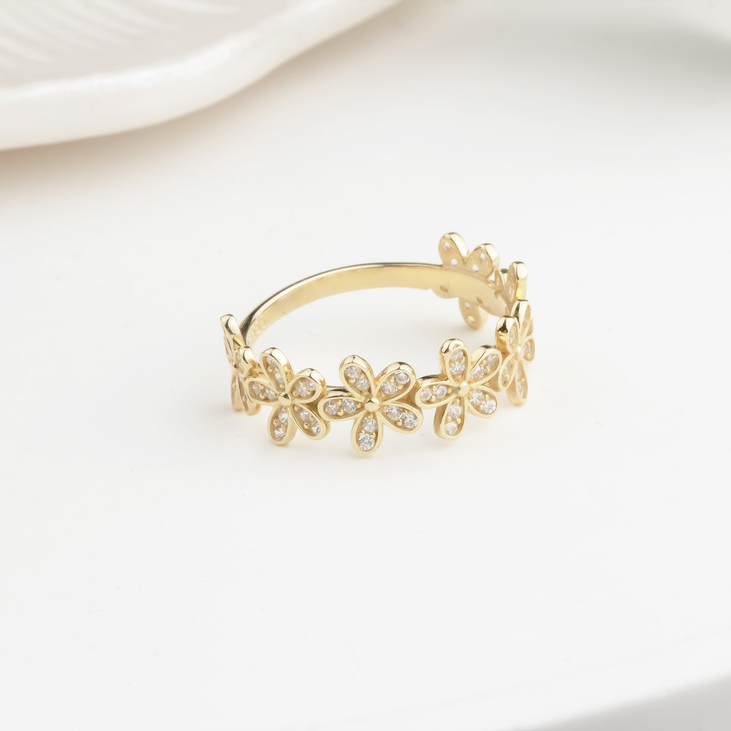 14k Solid Gold Stone-Set Flower Ring - alternate view 2