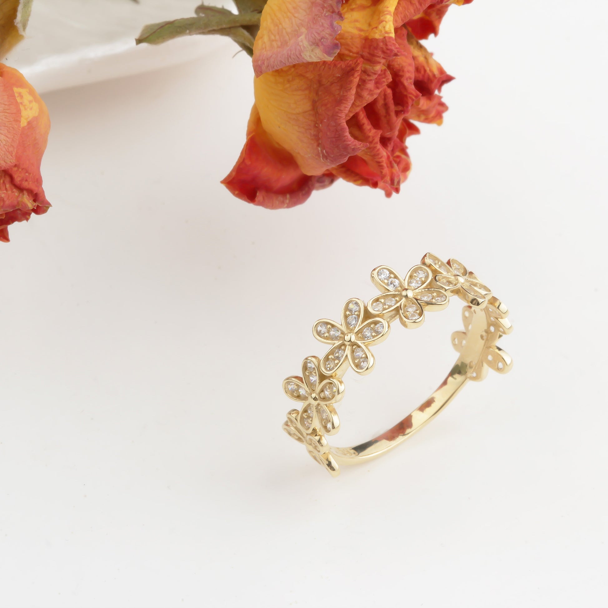 14k Solid Gold Stone-Set Flower Ring - alternate view 4