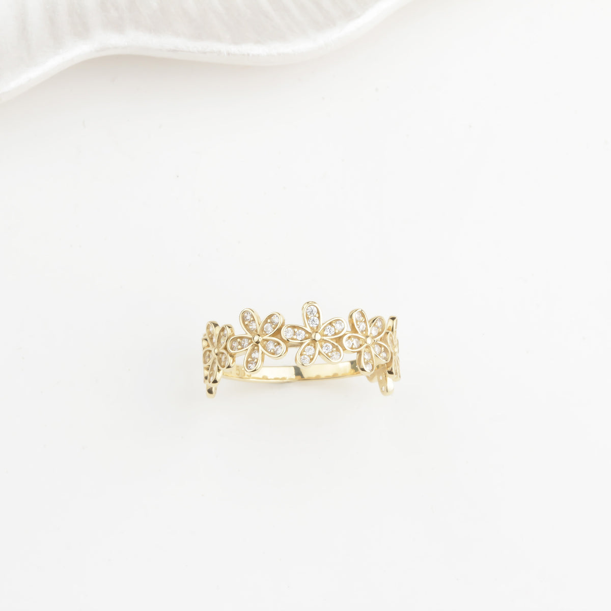 14k Solid Gold Stone-Set Flower Ring - alternate view 5
